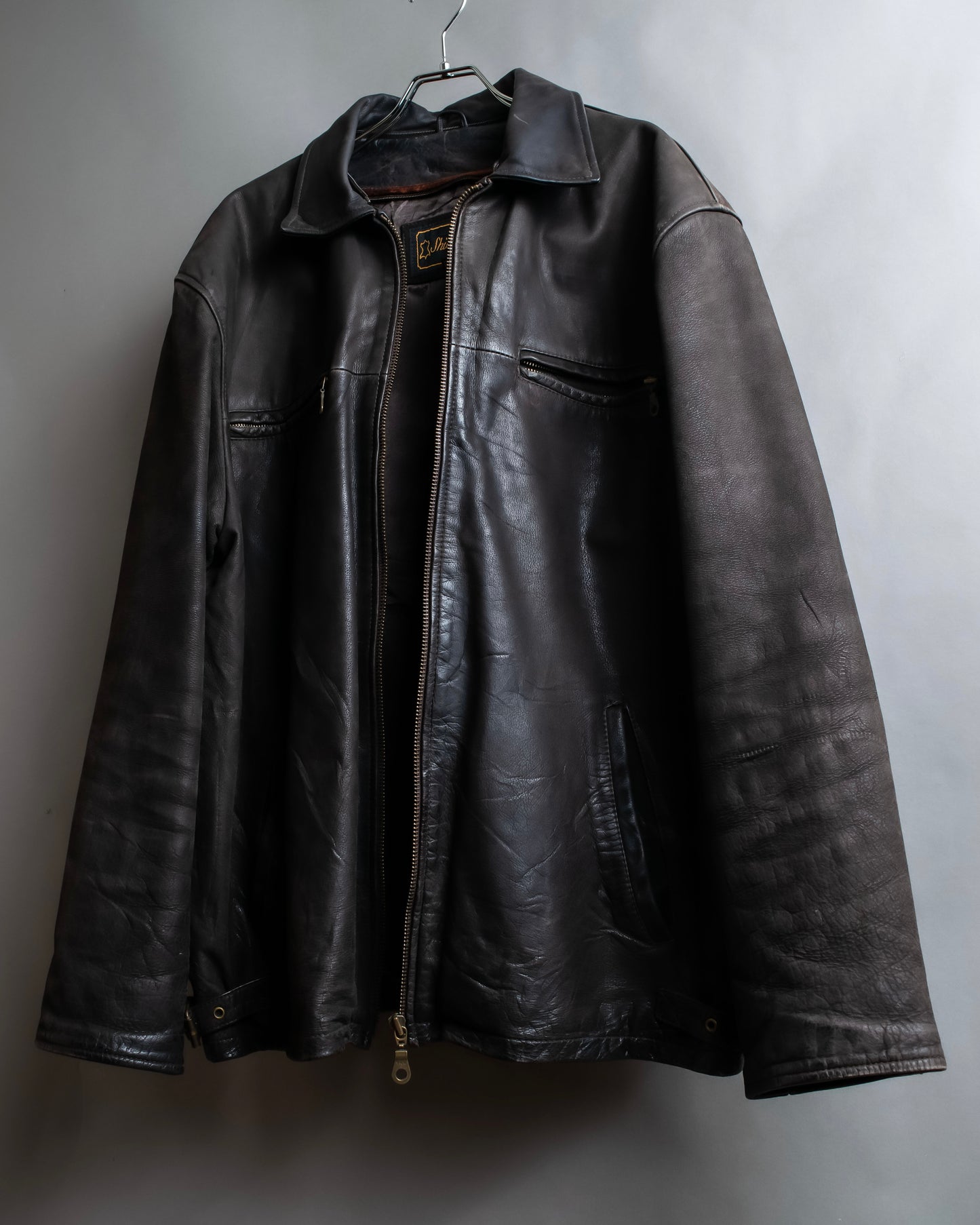 "Vintage oversized zip up leather jacket"