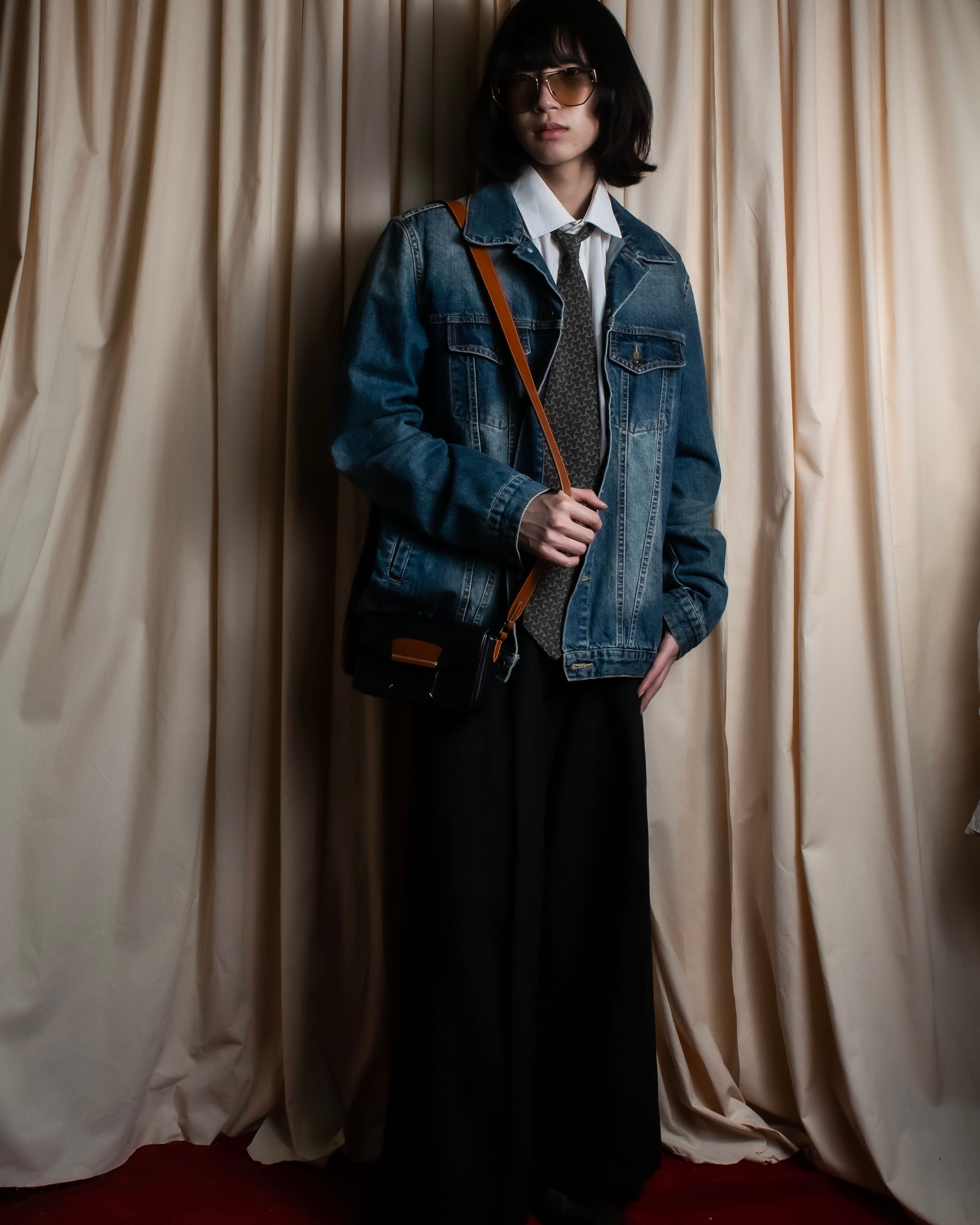 "GIORGIO ARMANI" Charcoal gray geometric pattern necktie