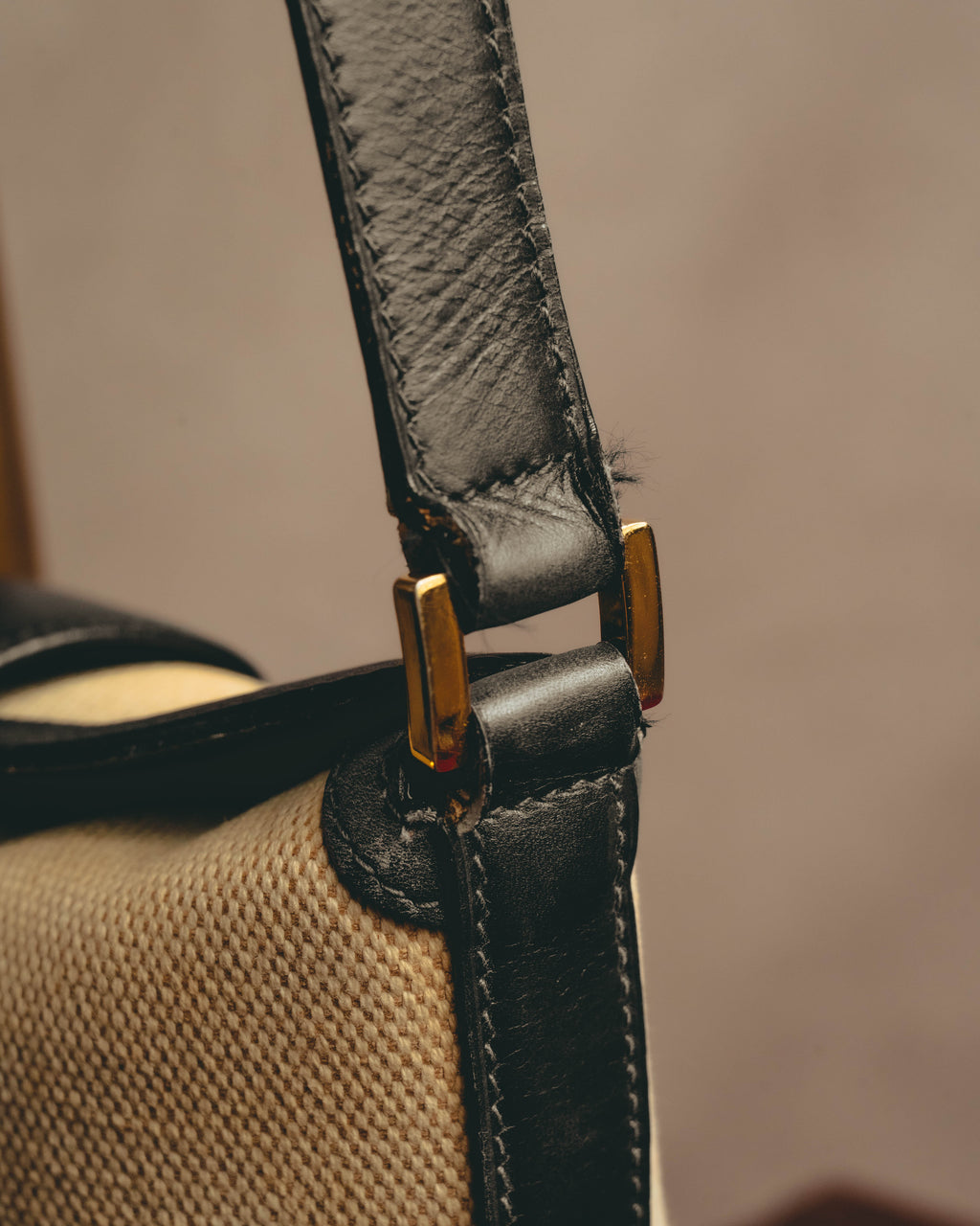 "Tiffany & Co." Vintage two tone canvas and leather shoulder bag