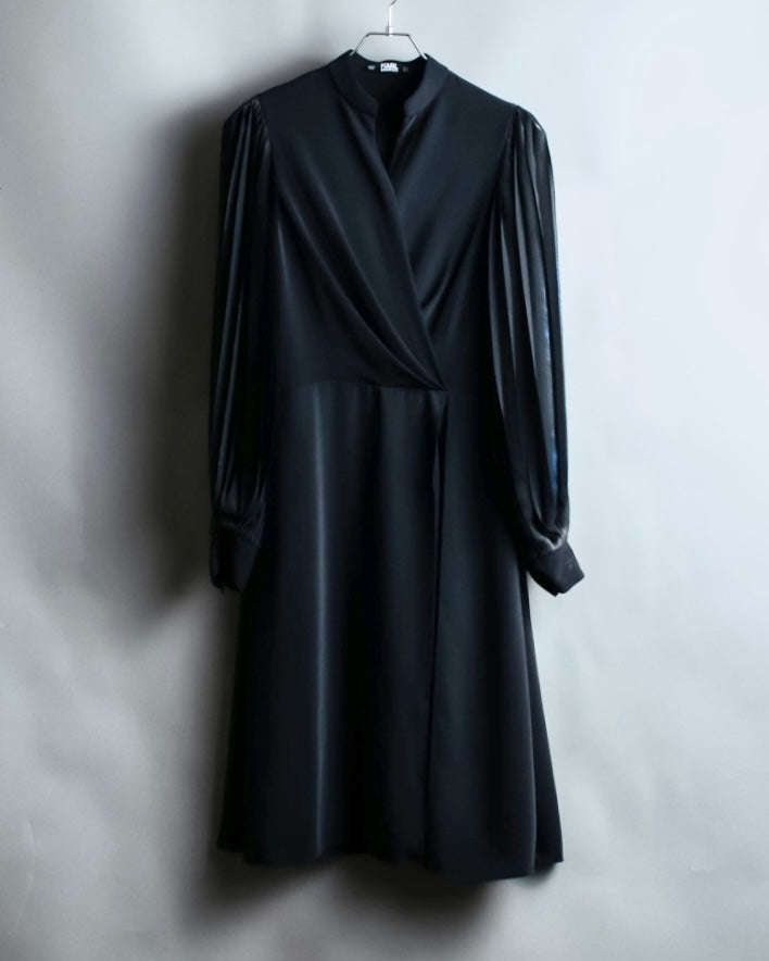 “Karl Lagerfeld” pleats designed stand collar summer dress