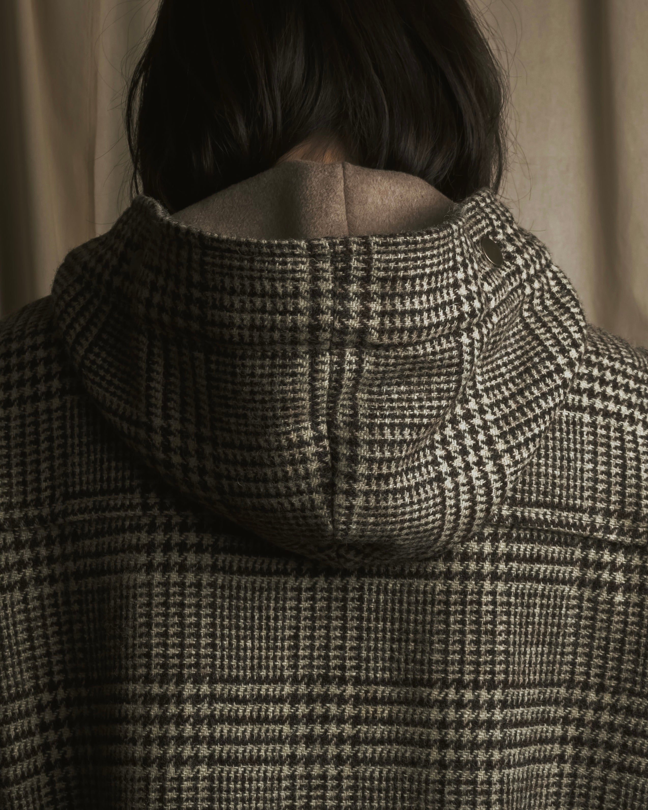 Abrigo de duffle con capucha y estampado de cuadros "Harris Tweed"