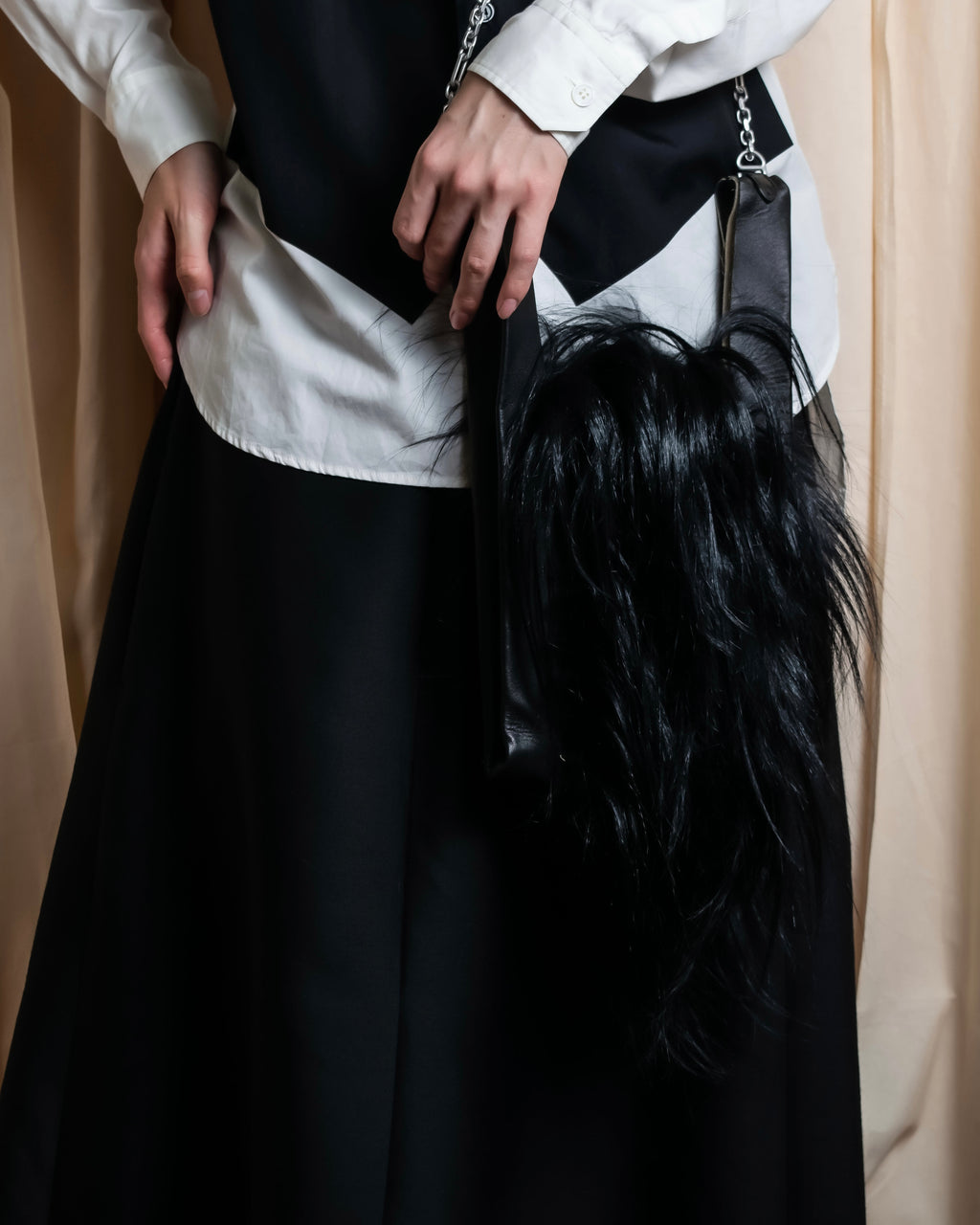 "MAISON MARGIELA" Wig fur design chain shoulder leather bag