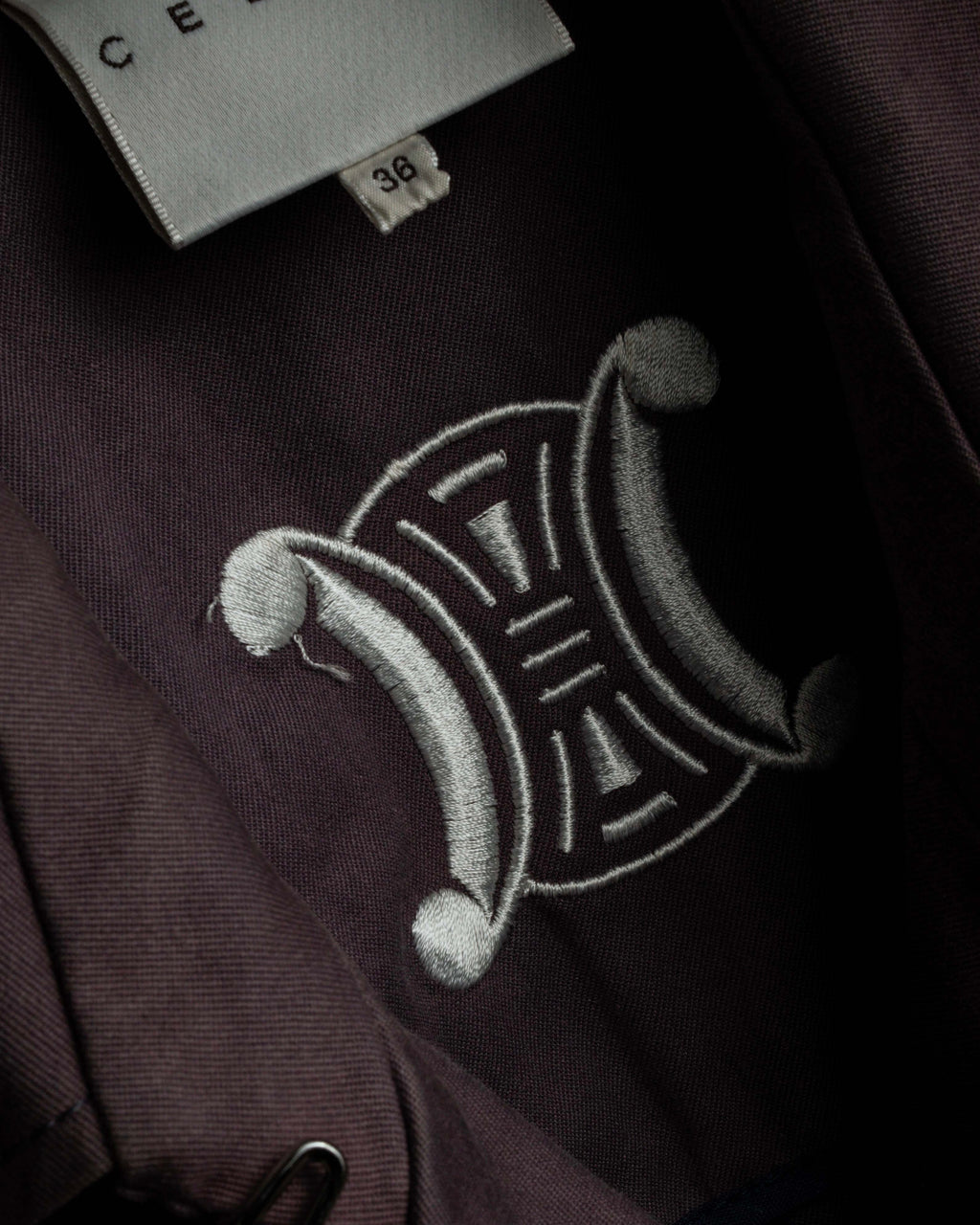 "CELINE" Triomphe button design in plum brown color
 trench coat