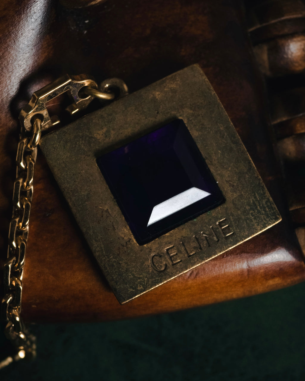 "CELINE" 80’s-90’s square stone pendant charm