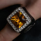 "GUCCI" Amber rhinestone GG motif engraved signet ring