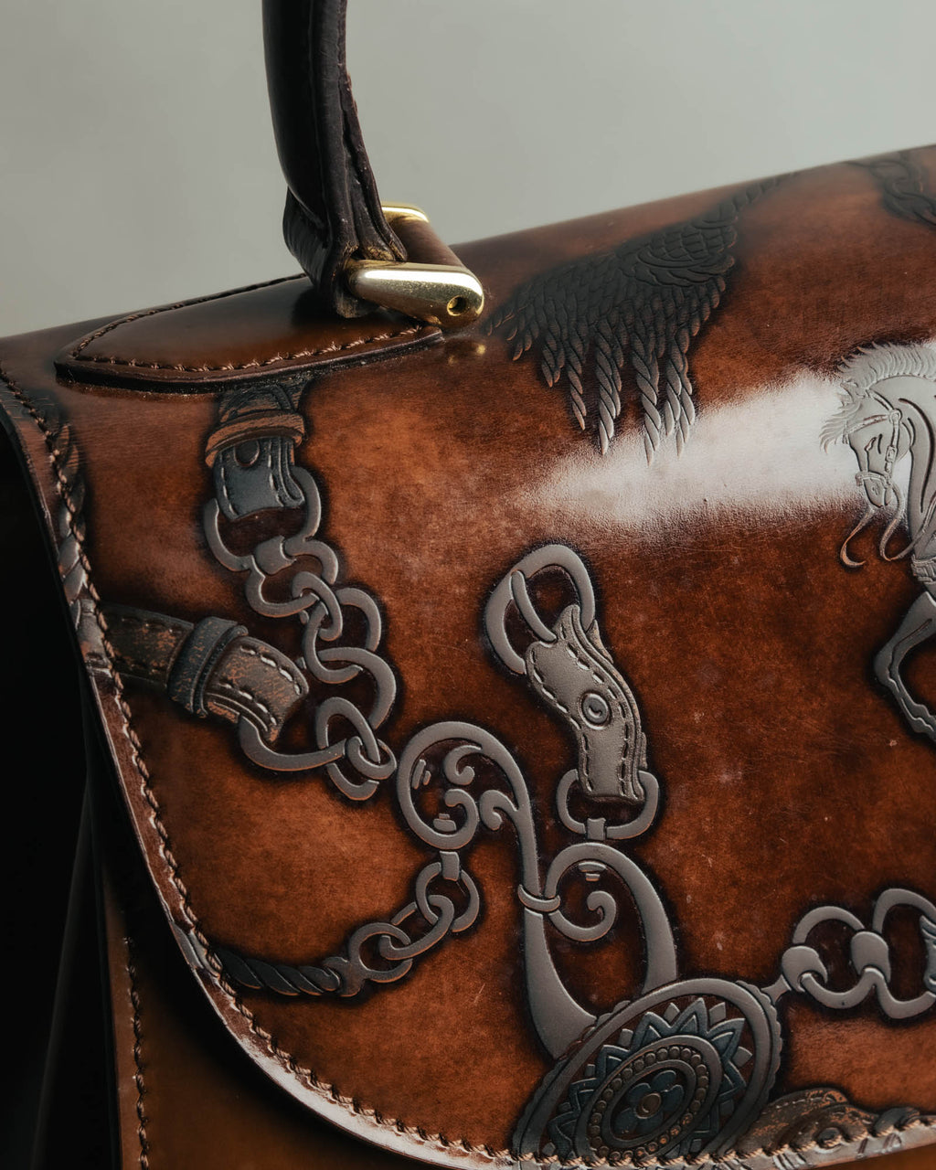“Catsbro” 00’s-10’s Patinated equestrian leather handbag