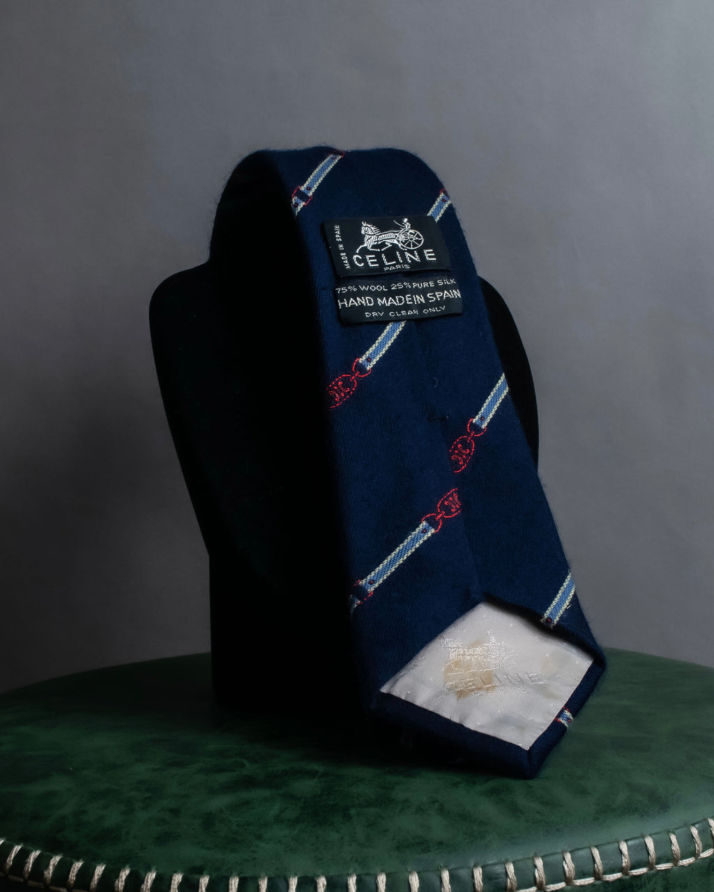 "CELINE" Chain stripe pattern silk necktie