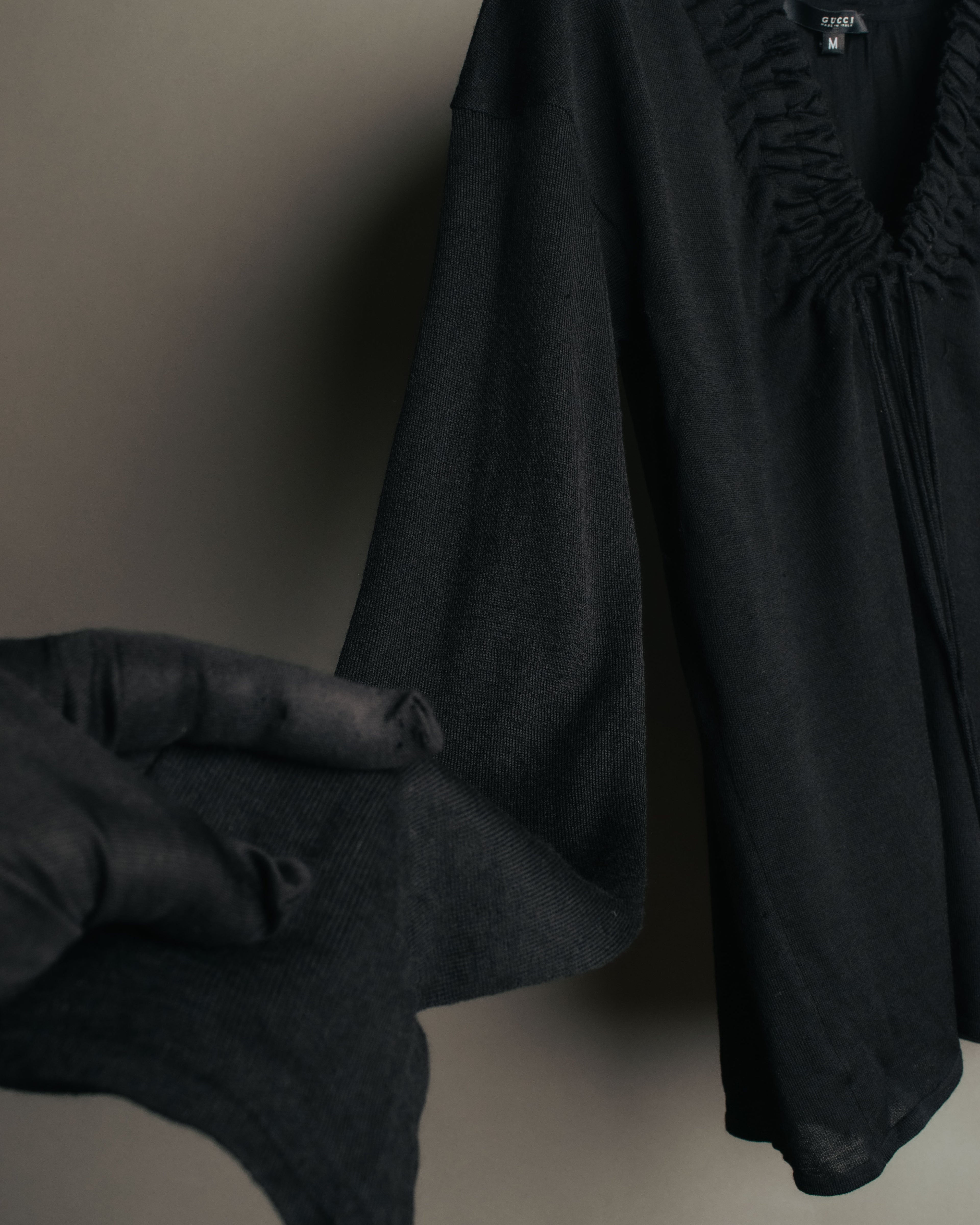 “GUCCI” 2001-2004 Tom Ford era gathered wool fringe knit top