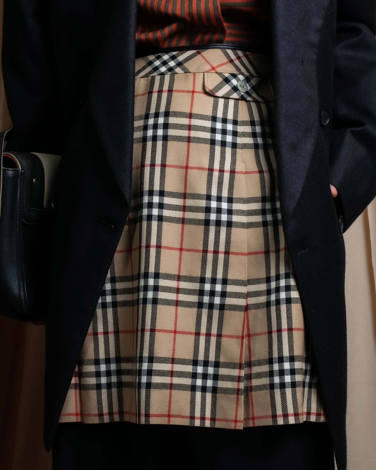 "BURBERRY" Nova check pattern box pleats mid length skirt