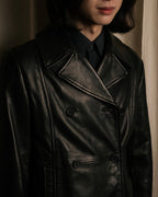 "COACH" Double-breasted panel work design leather coat