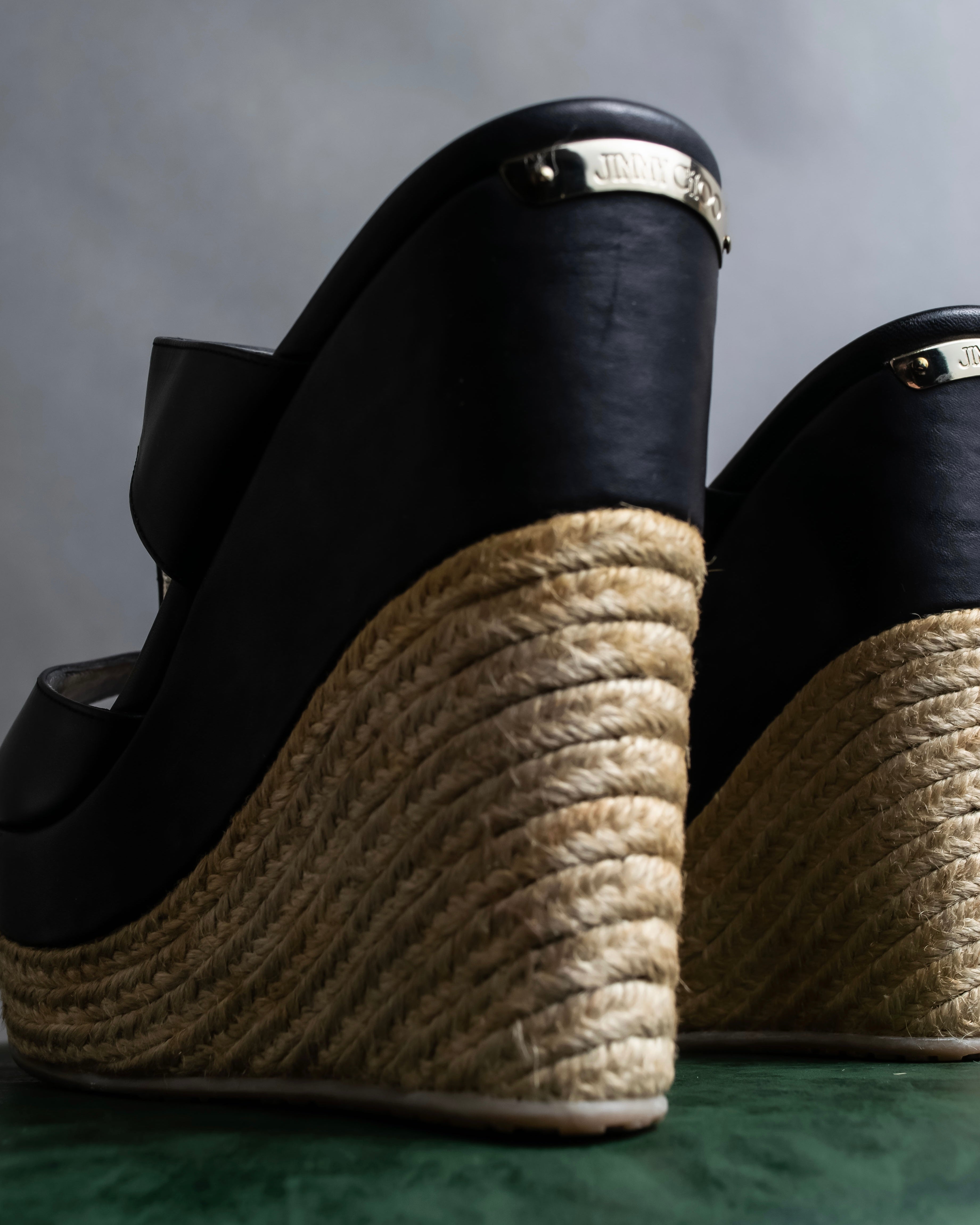 "Jimmy Choo" Leather combination wedge sole heel sandals