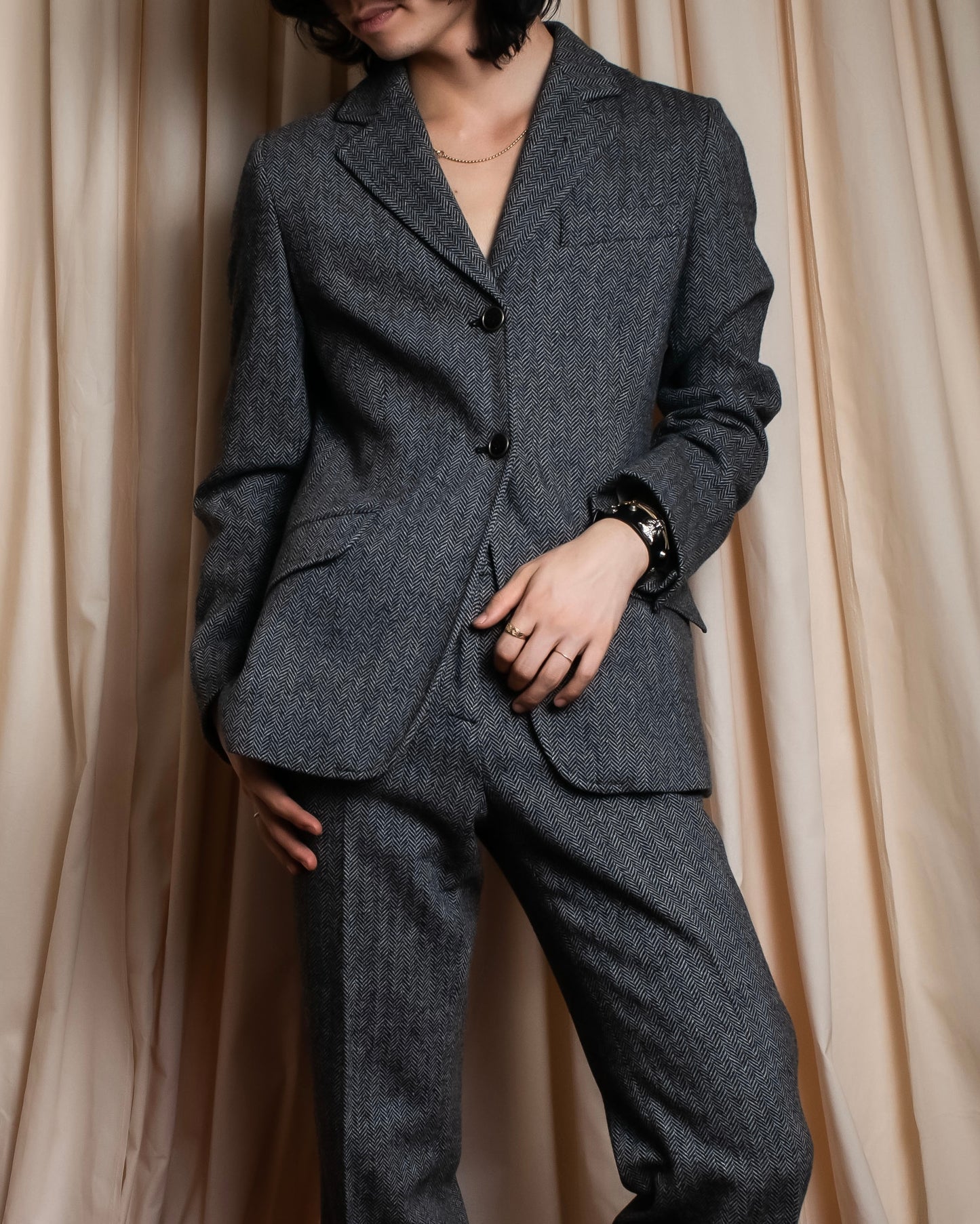 "Weekend Max Mara" Notch lapel tailored jacket & semi flared slacks herringbone set up