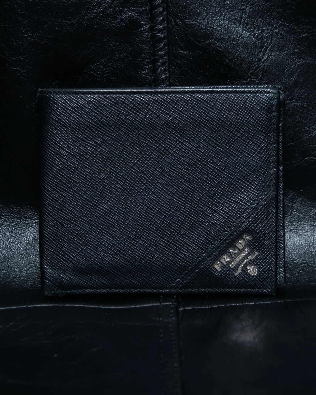 “Prada” Saffiano leather triangle logo wallet