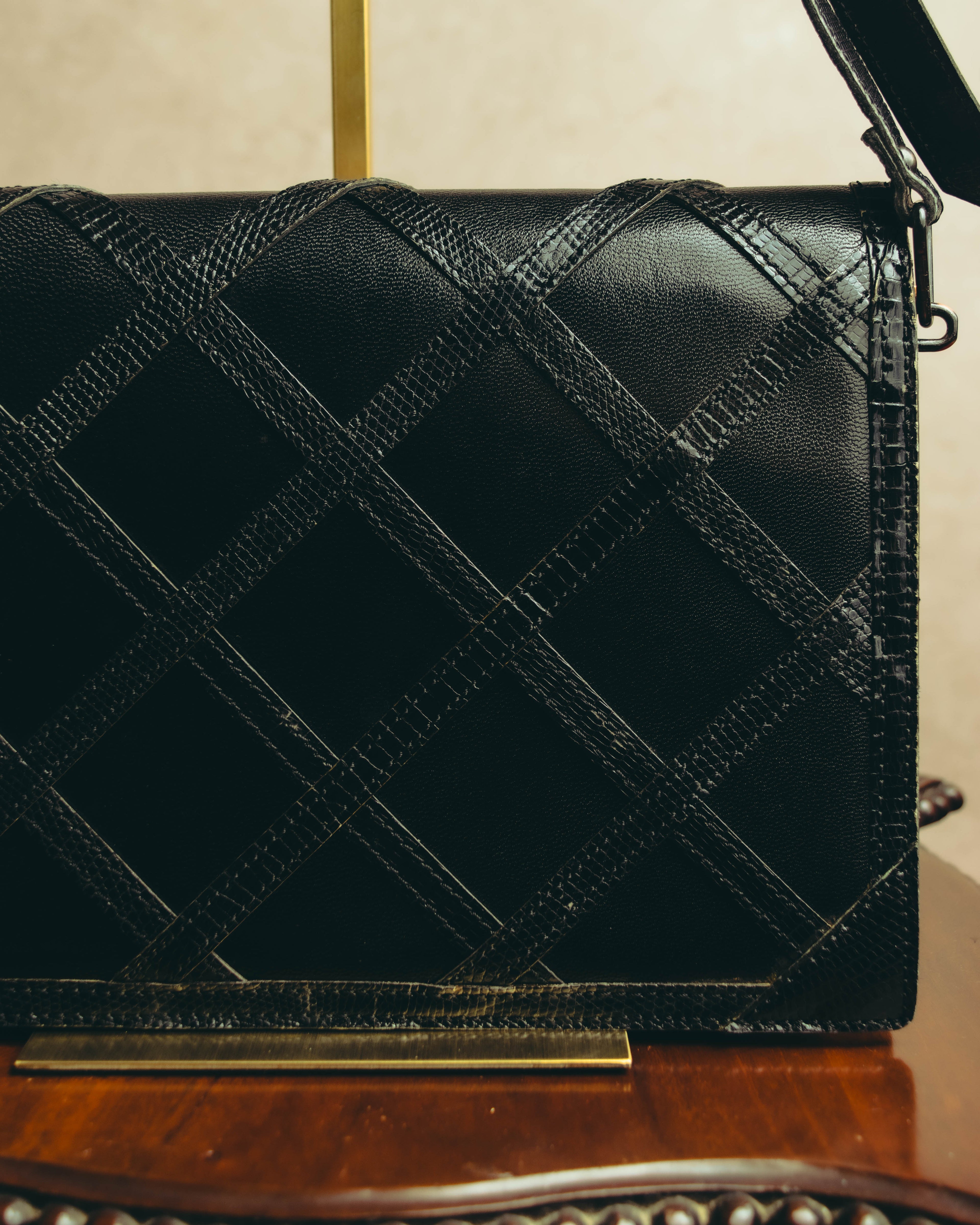 "Yves Saint Laurent" 80's-90's Lattice textured leather shoulder bag