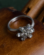 "Christian Dior" Flower motif rhinestone silver ring