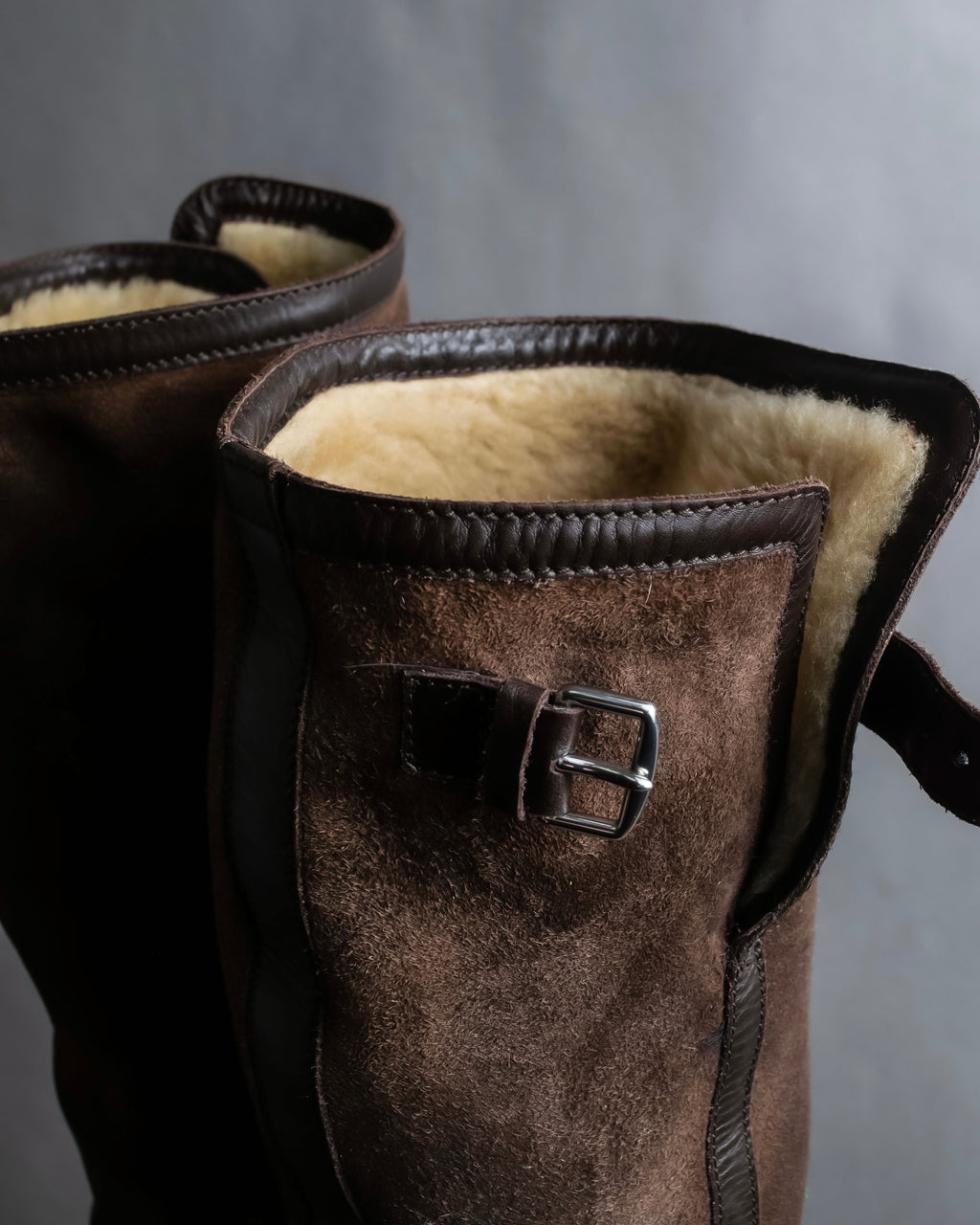 "HERMES" Shearling lining leather combination long boots