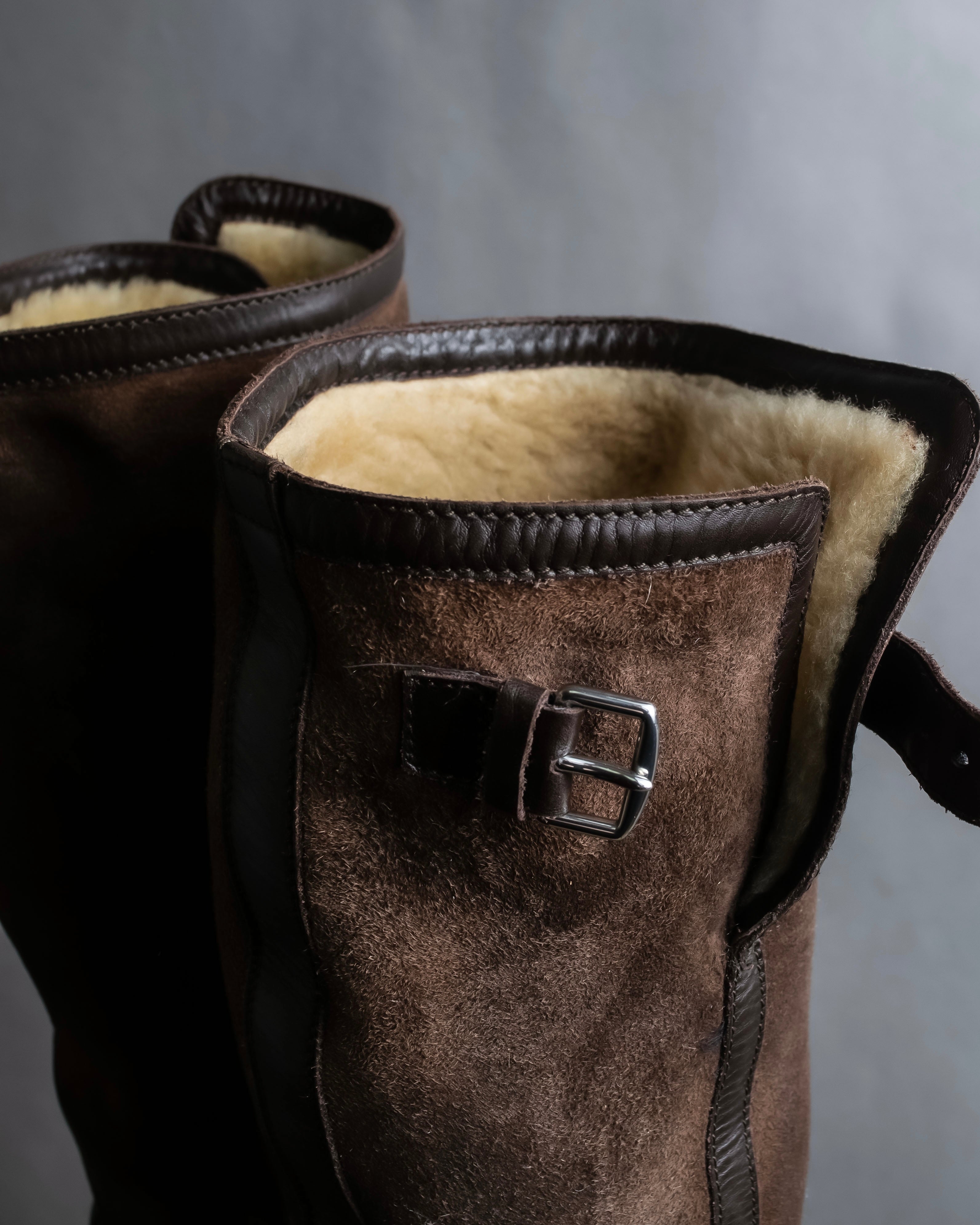 "HERMES" Shearling lining leather combination long boots