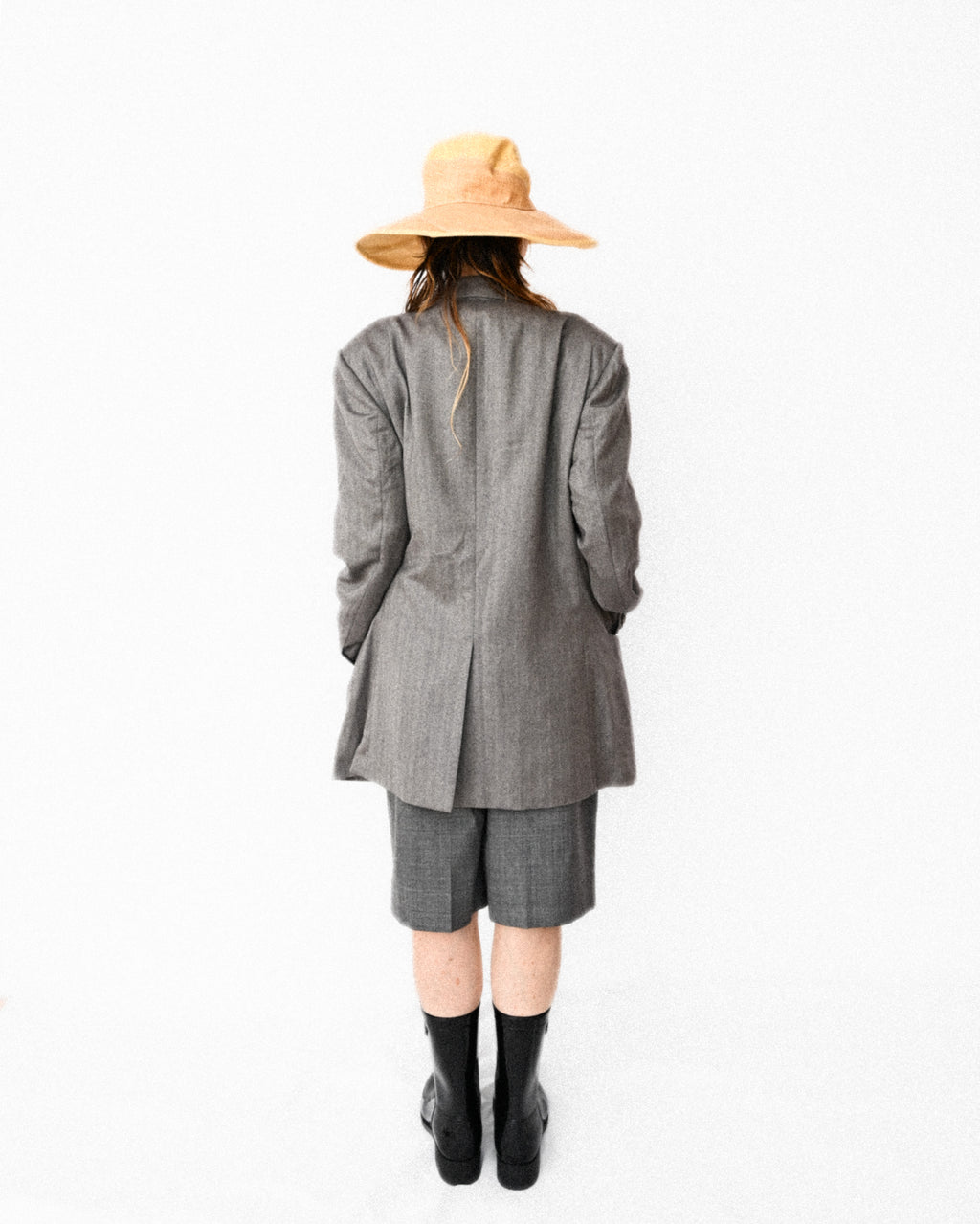 GIORGIO ARMANI/ Pure Cashmere Herringbone Oversized Tailored Jacket Gray