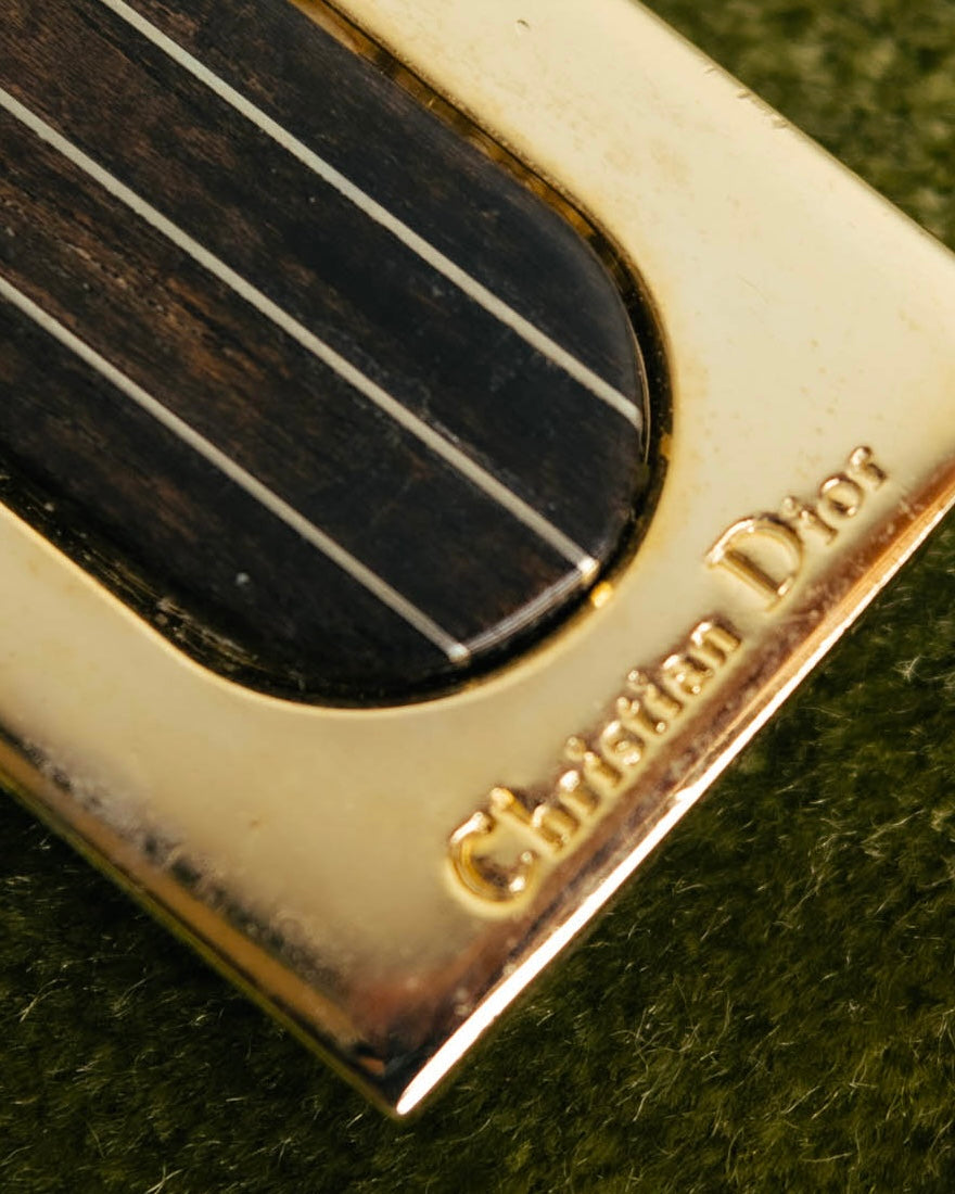 "Christian Dior" 70's-90's Gold tone striped inlay money clip