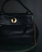 "YVES SAINT LAURENT" 2008-2012 Muse to icon clasp leather and canvas top handle bag