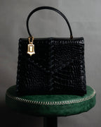 "Yves Saint Laurent" 90’s croc embossed whipstitch trapeze handbag