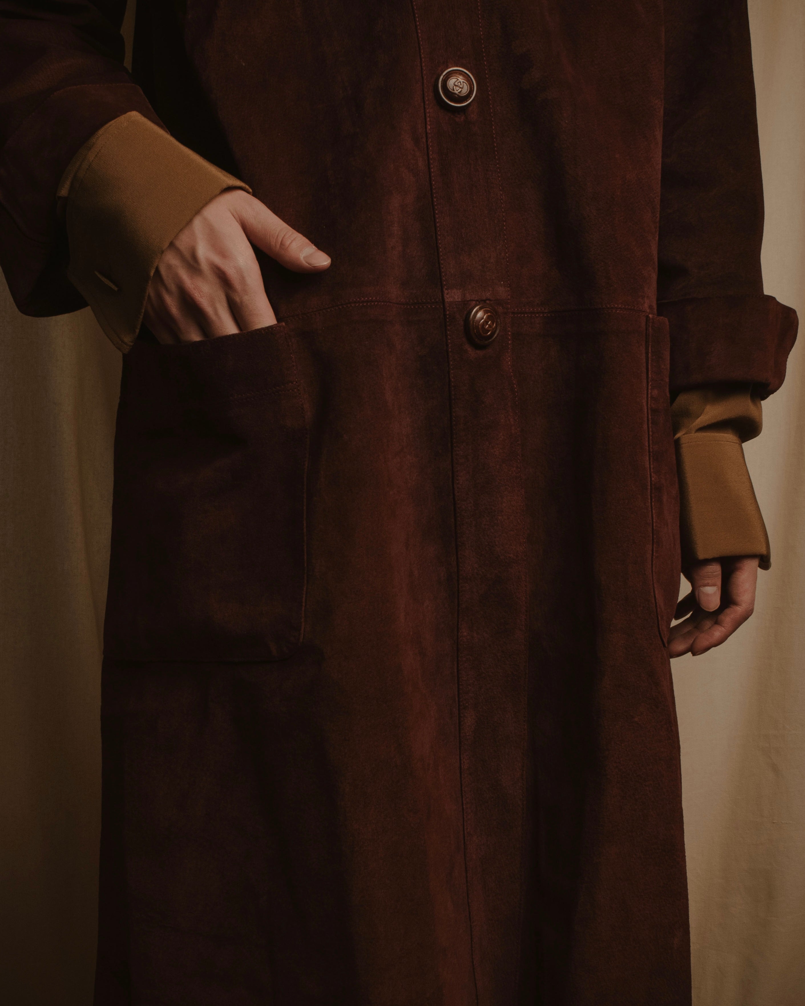 -SPECIAL- "GUCCI" 70’s Suede leather round collar coat