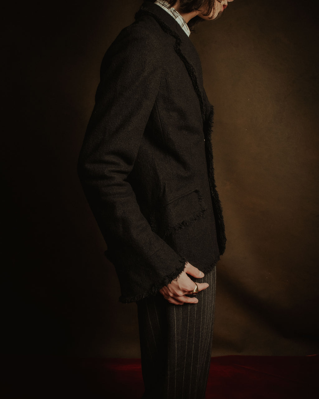 –SPECIAL– "tricot COMME des GARÇONS" 2004AW Fringed cut-off boiled wool tailored jacket