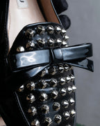 "MIU MIU" Stud＆ribbon design metal heel pumps