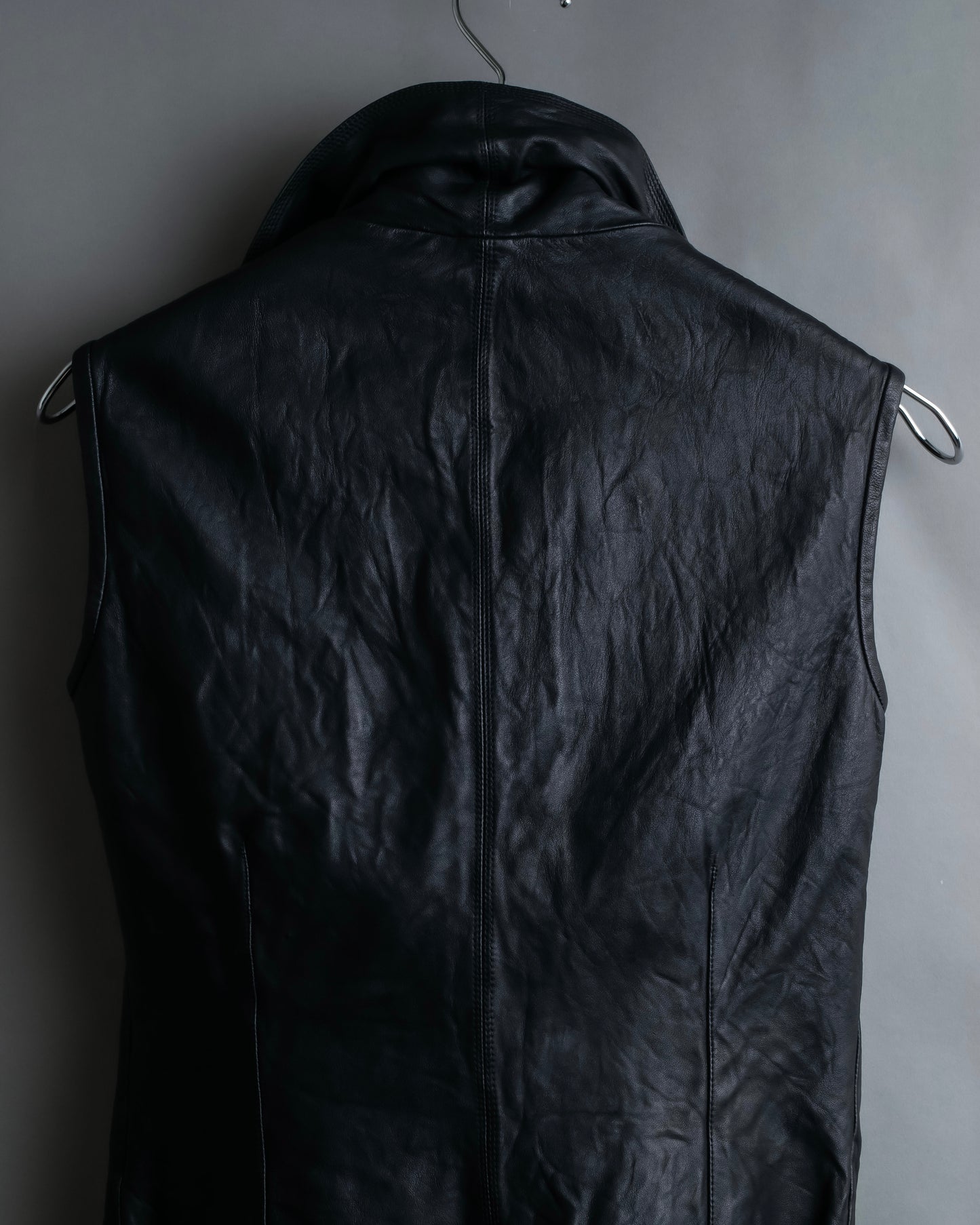 "Rick Owens" 100% lamb leather high neck sleeveless jacket