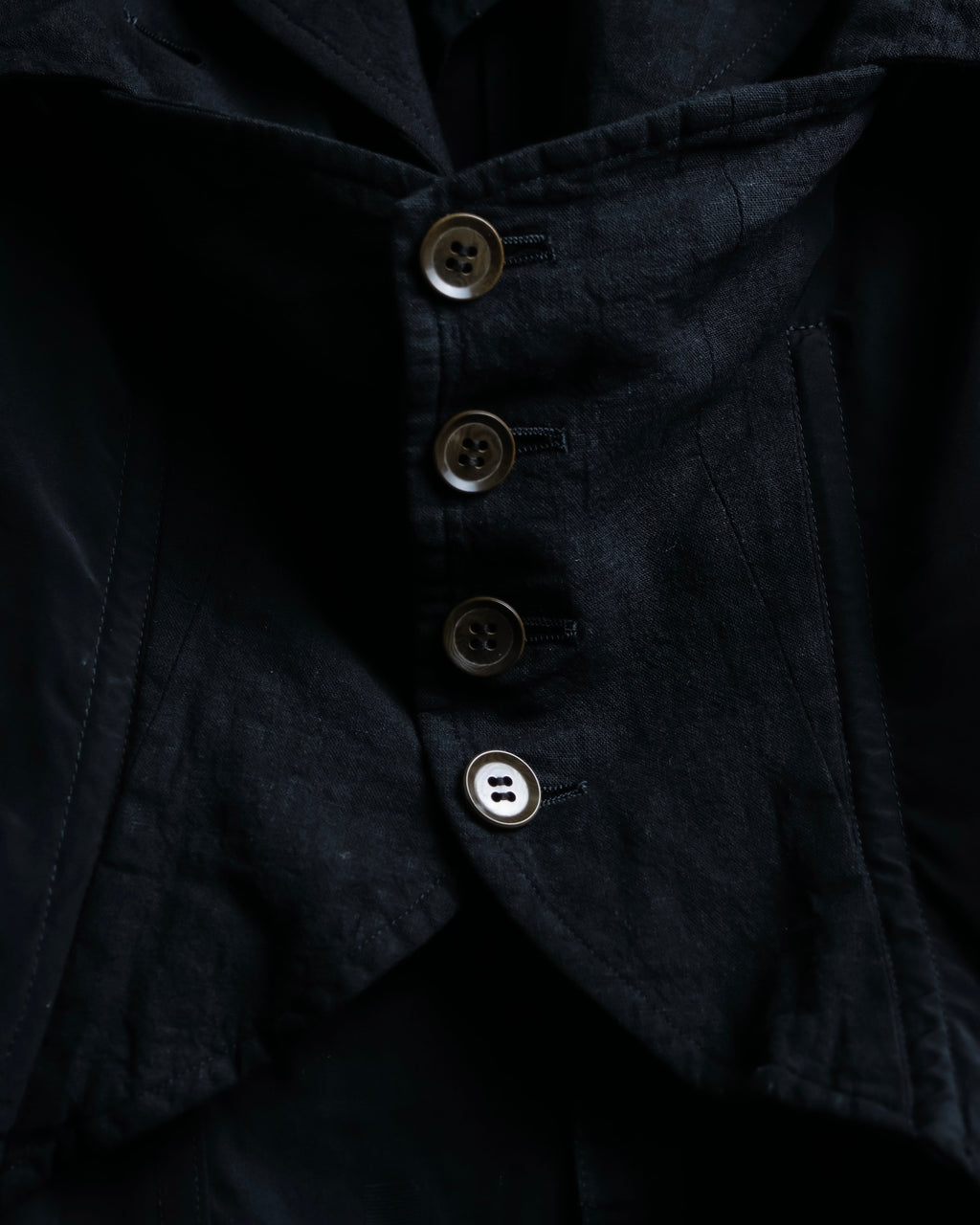 “Y’s COMPOSITION: SEE ATTACHED LABEL” Layered design multi buttons tail coat