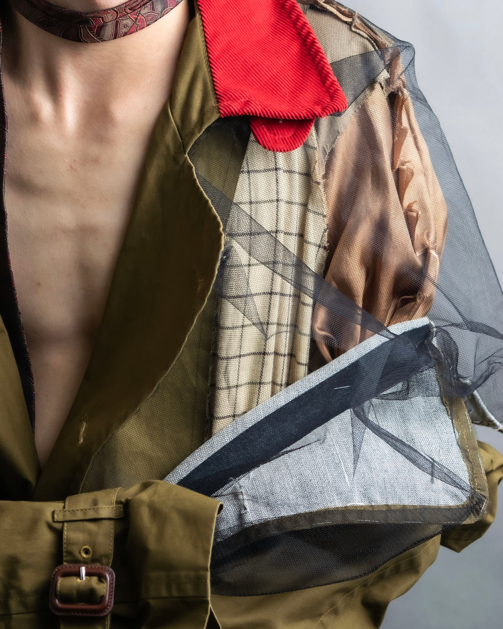 "MAISON MARGIELA" 20AW reconstructed tulle docking trench coat