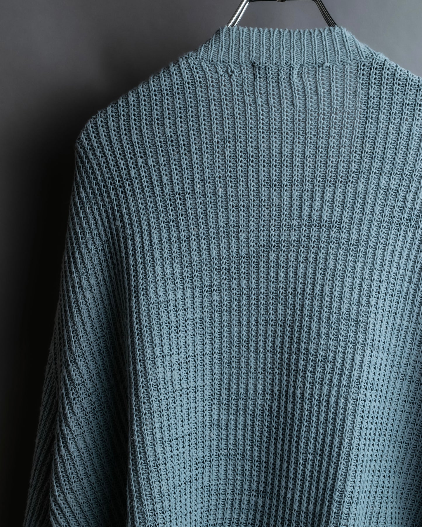 "KENZO" Dull blue oversized distressed V-neck knit