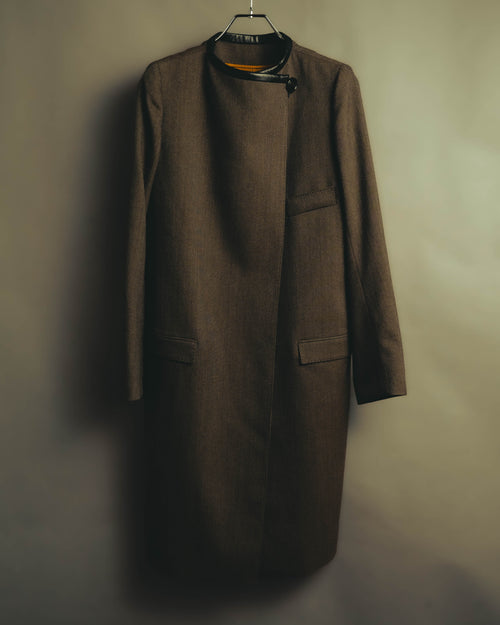 -SPECIAL- “HERMÈS Late 00’s-10’s leather piped virgin wool long coat