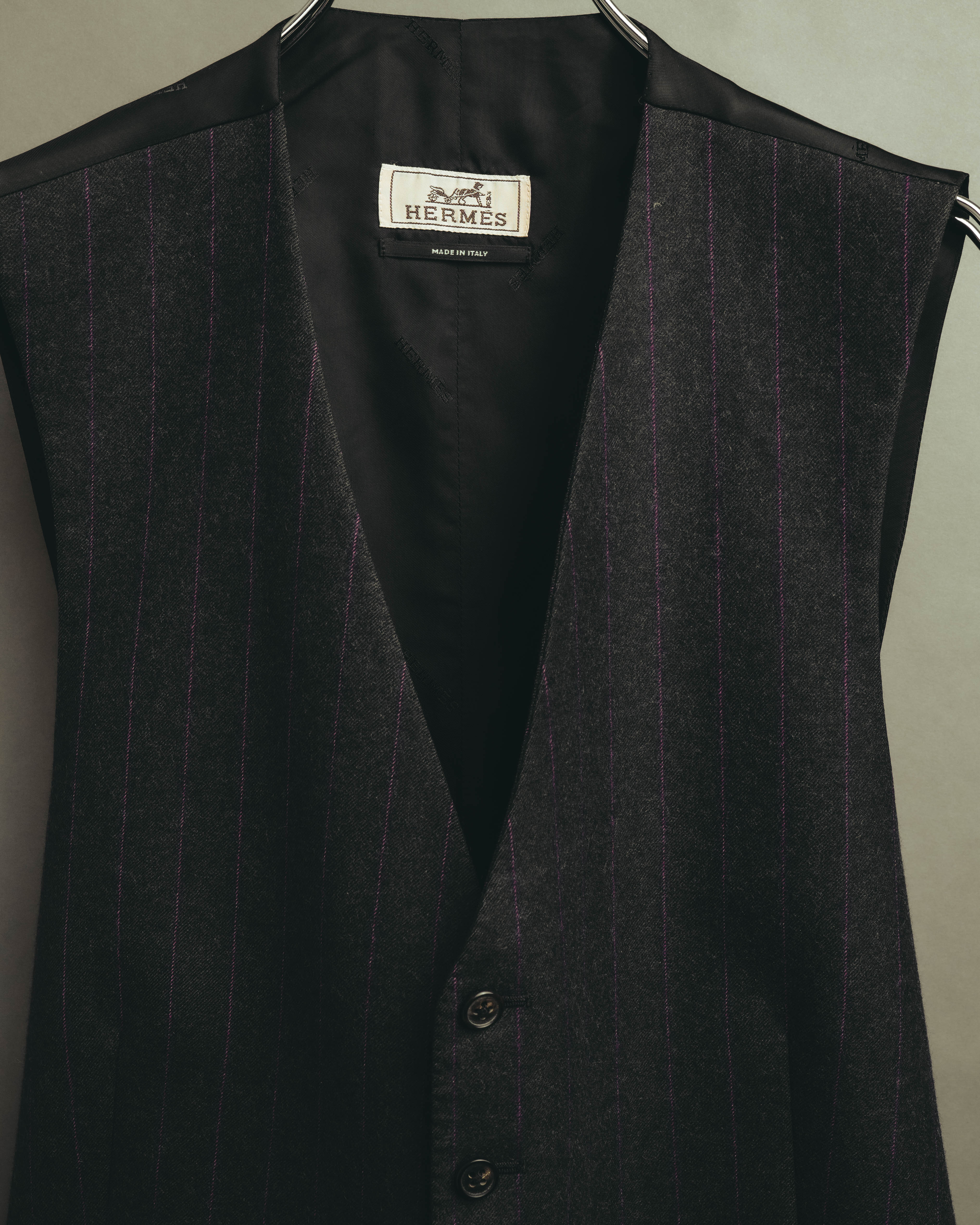 -SPECIAL- “HERMES” 2007-2009 Super 100s pinstripe tailored long gilet