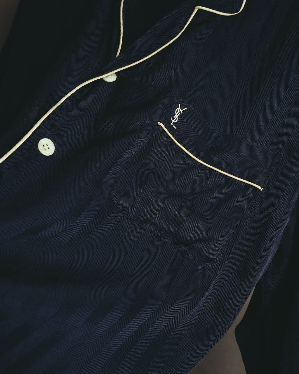 "Yves Saint Laurent" 90's-00's Herringbone silk pajama shirt