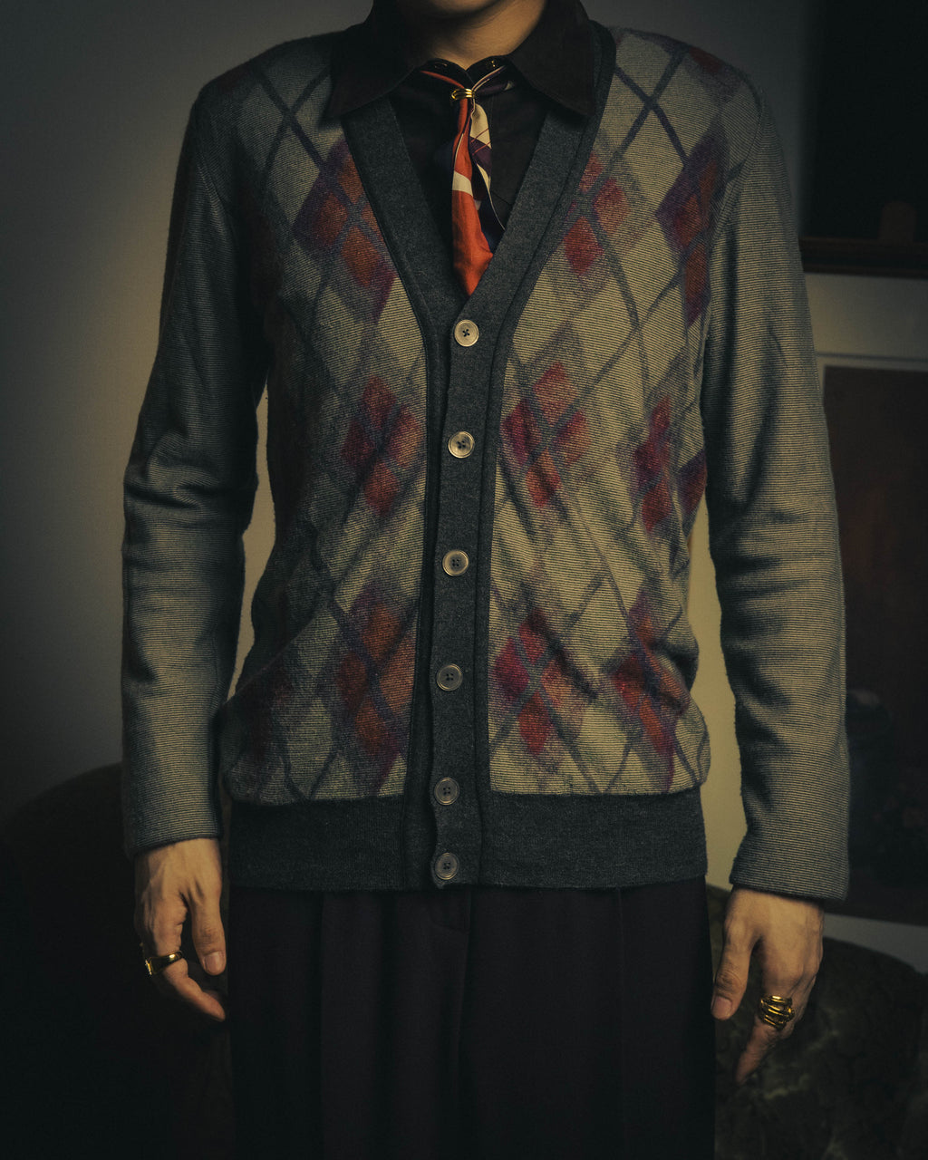 –SPECIAL– "Hermès" 90's-00's Plaid cashmere cardigan