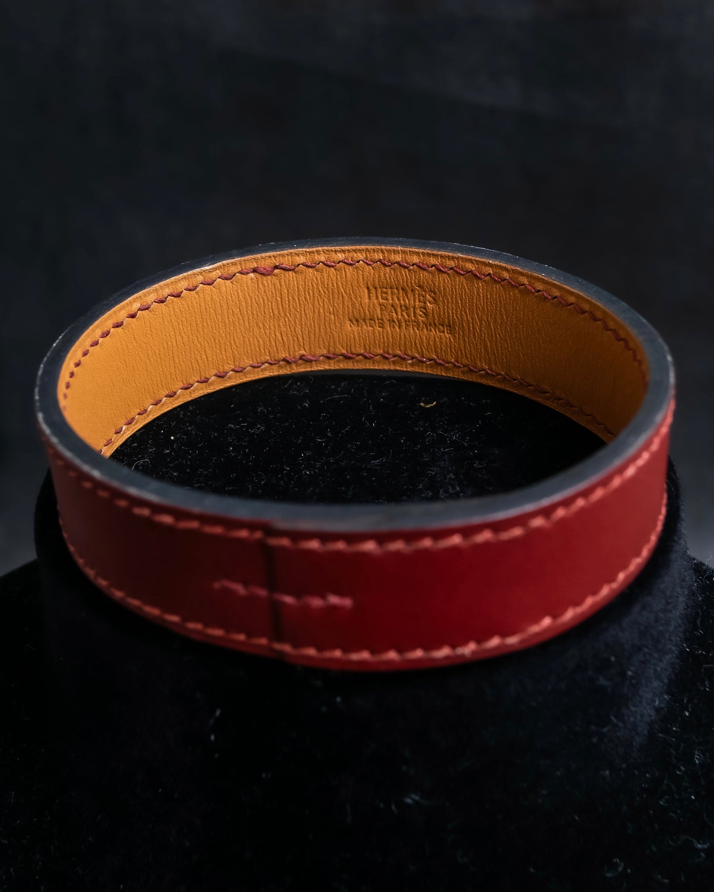 "HERMES" Margiela period burgundy leather bracelet