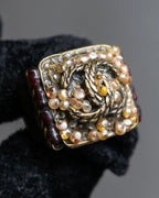 "CHANEL" Glass pearl Coco mark motif gold ring