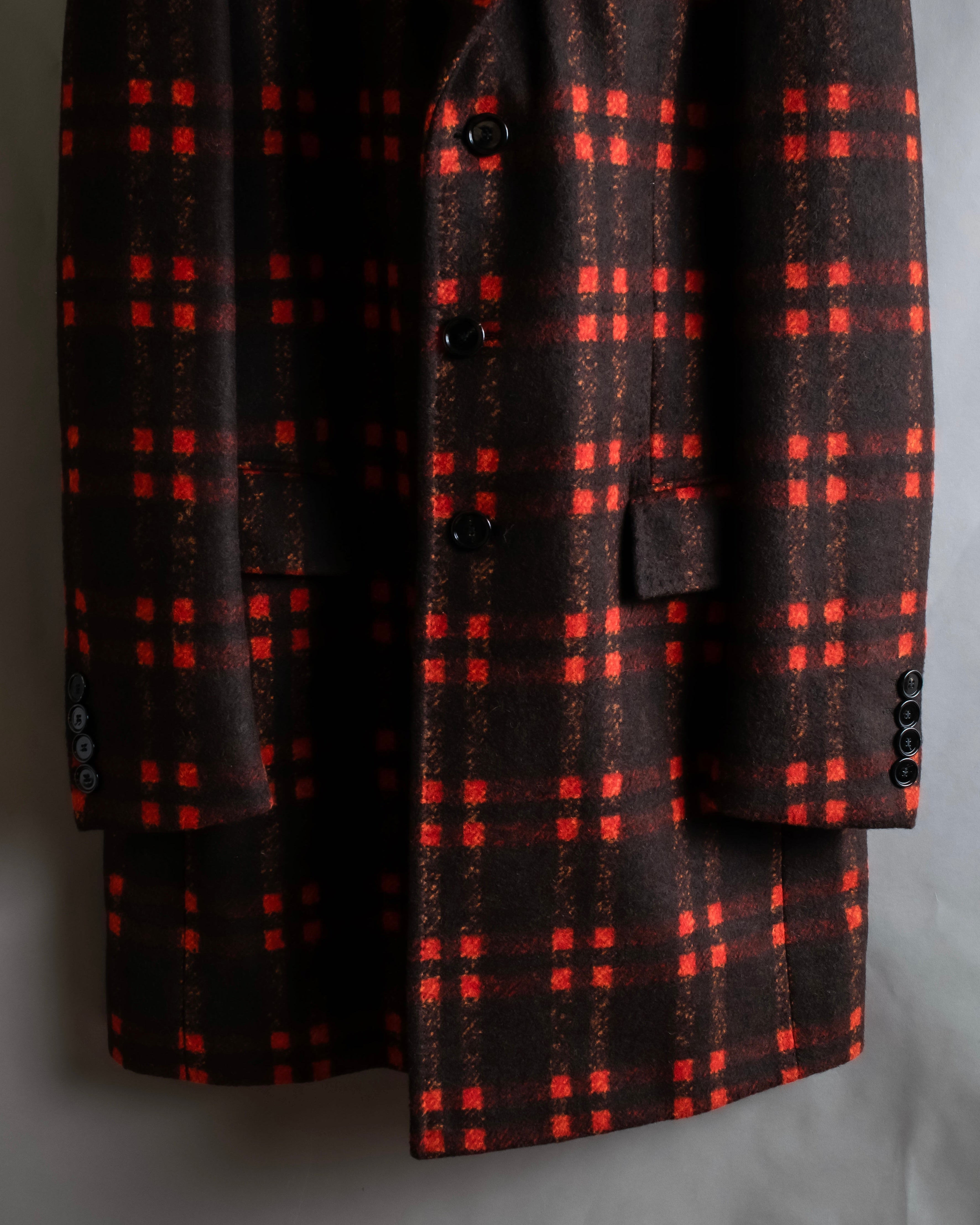 "HUGO BOSS" Plaid brushed wool tailored coat