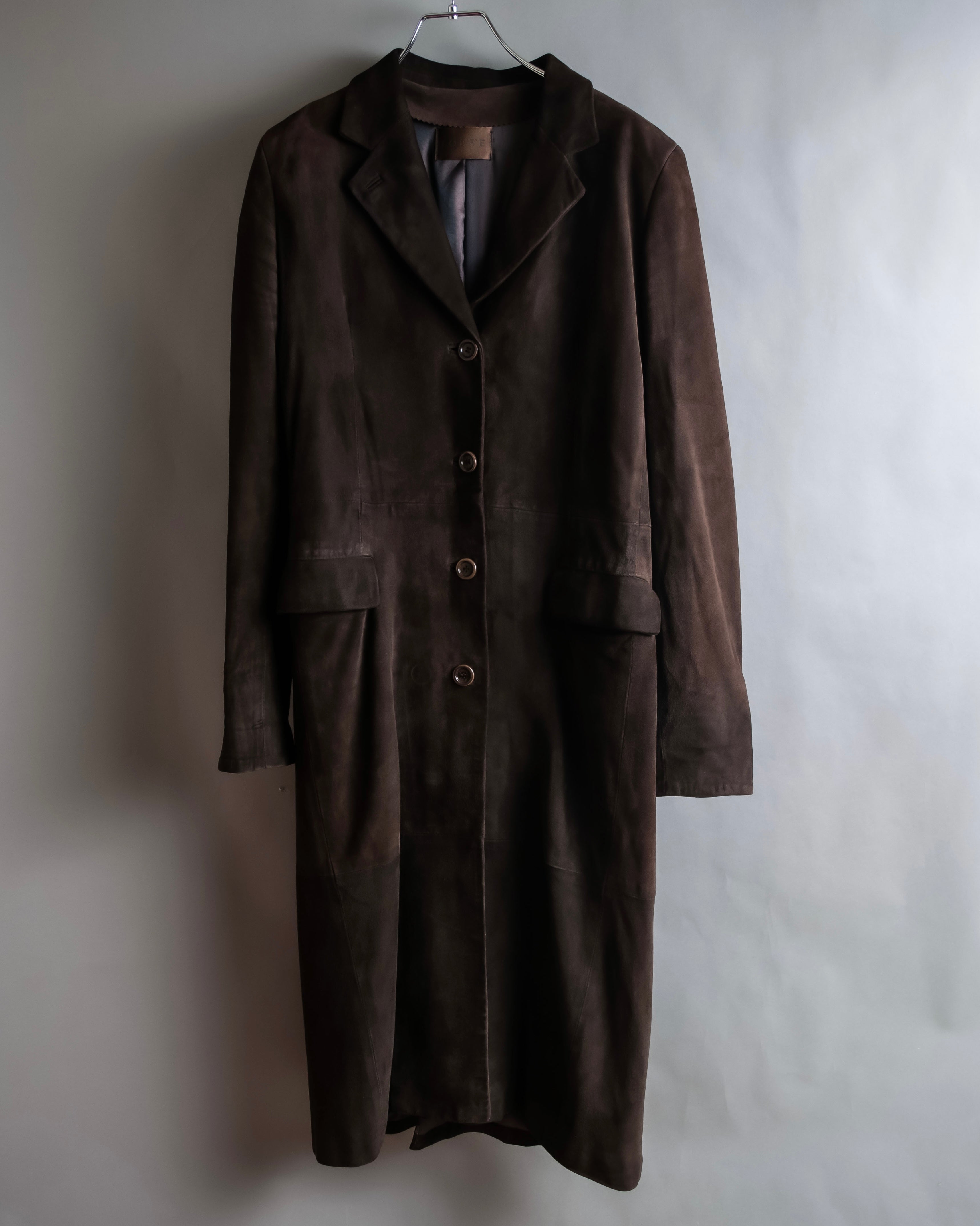 "LOEWE" 80's flowing line suede leather chester coat