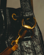 –SPECIAL– "GUCCI" 80's Bamboo handle leather bucket bag