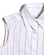 CHANEL/ 2003 Fly Front Design Striped No Sleeve Shirt White