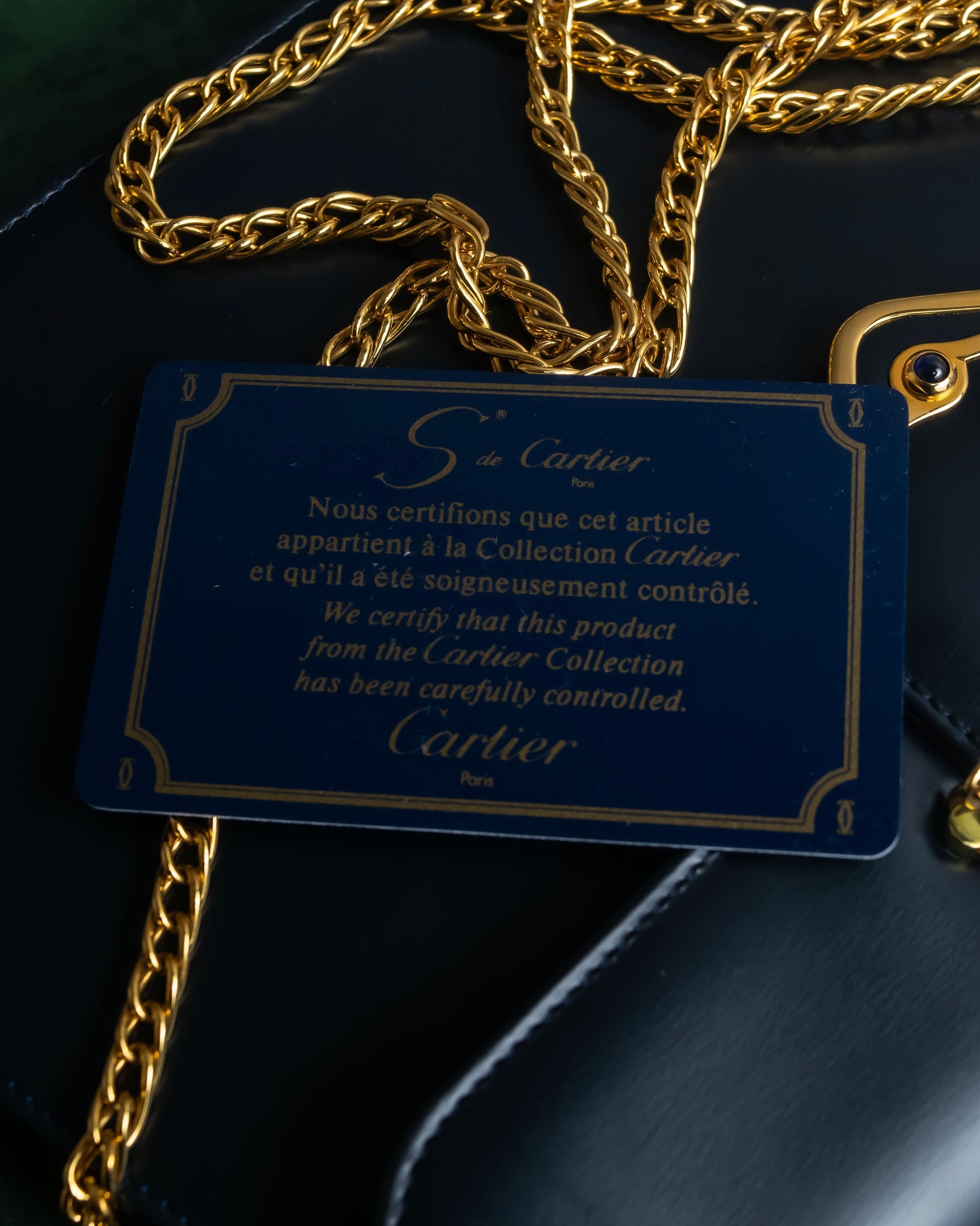 "Cartier" Sapphire rhinestone chain shoulder bag