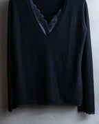 "DOLCE & GABBANA" Lace layered design V-neck knit