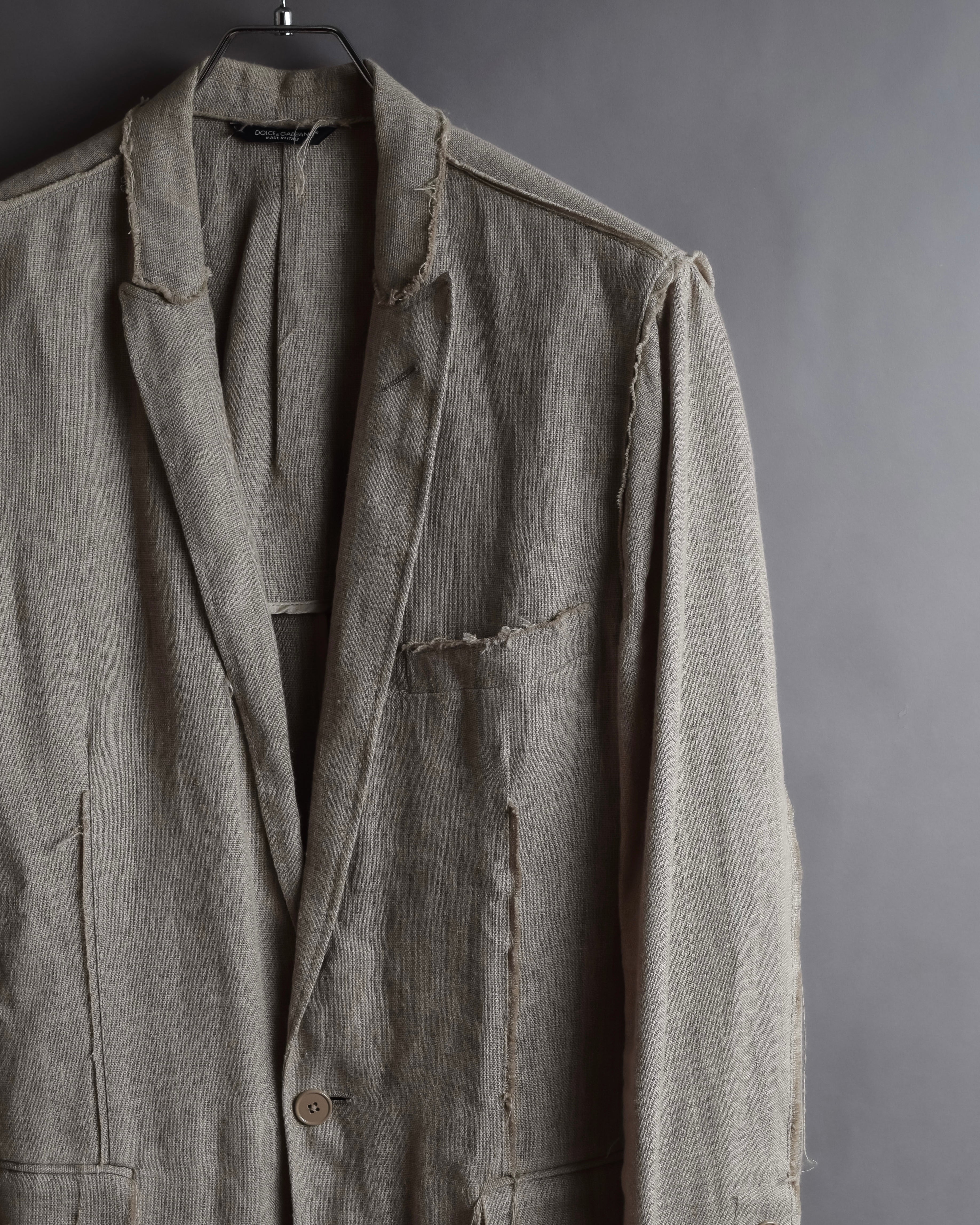 "Dolce & Gabbana" Raw edge frayed linen tailored jacket