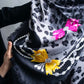 "Christian Dior" Leopard print ribbon studded large scarf