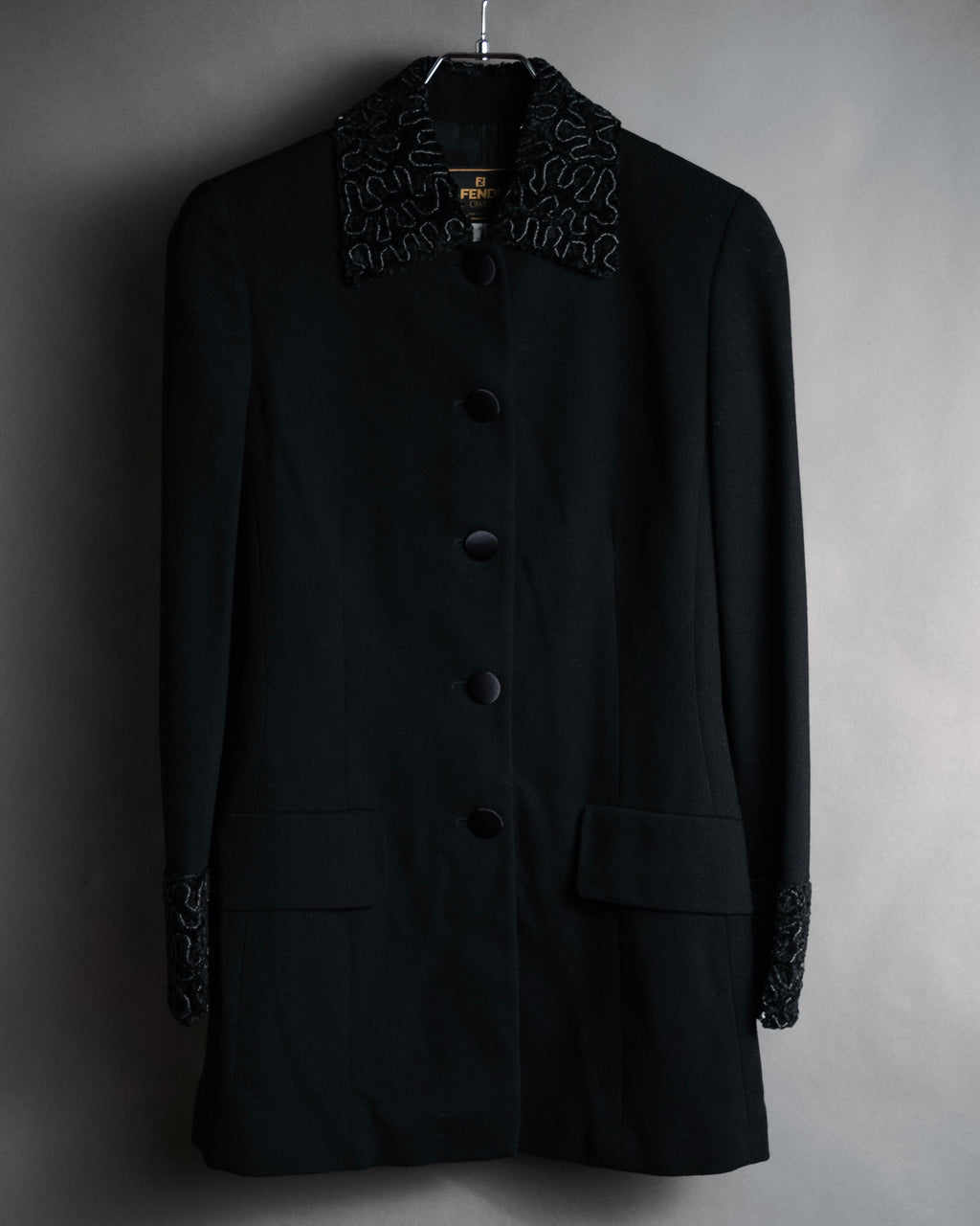 –SPECIAL– “FENDI” 90’s Embroidered collar long tailored jacket