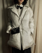 "MAISON MARGIELA" Multi-stripe pattern quilted padded oversized tailored coat