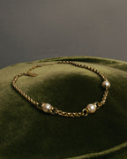"YVES SAINT LAURENT" 80's-90's Gold-tone rolo chain necklace with faux pearl accents