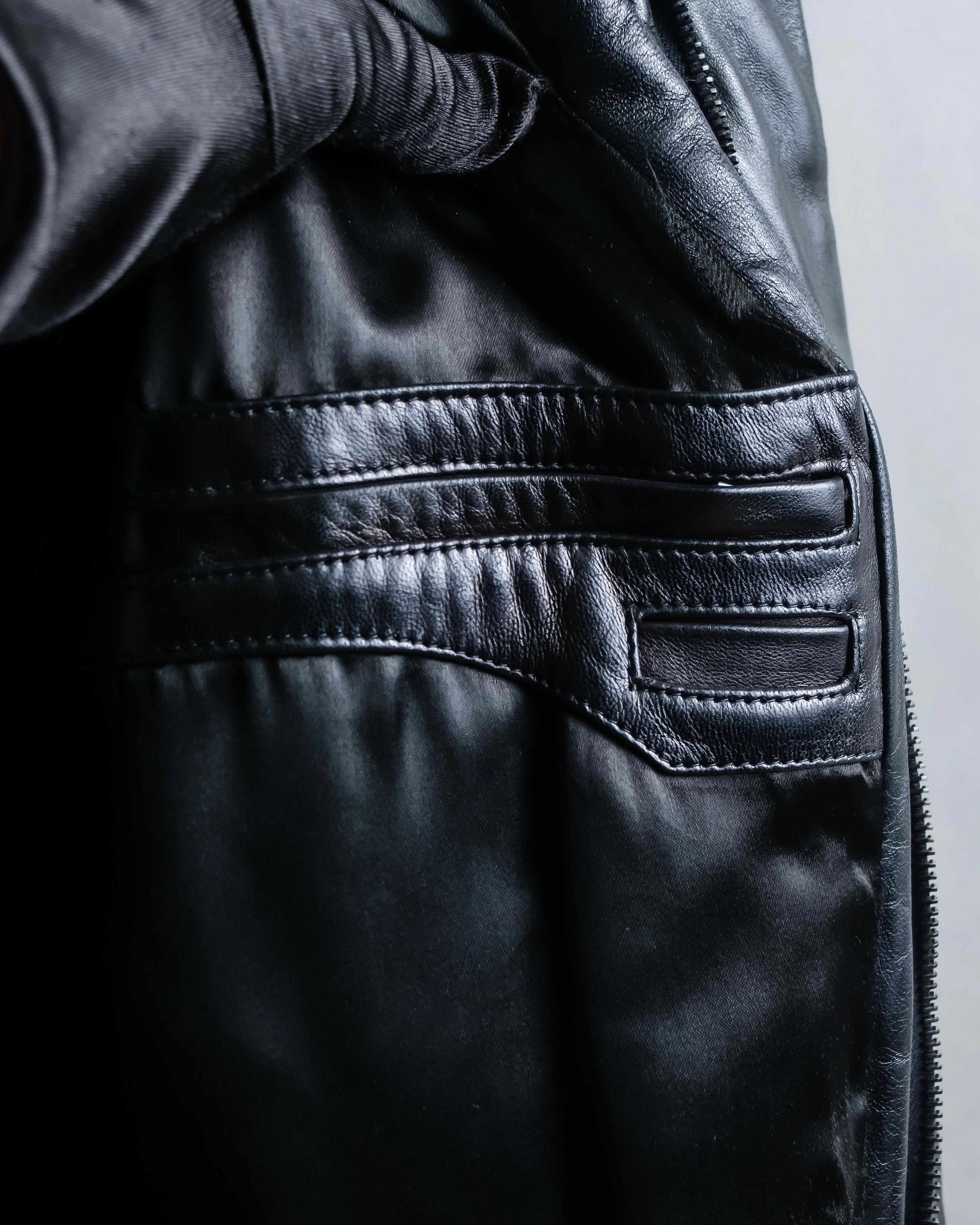 "Claude Montana" Drawcord detail stand-up collar leather blouson